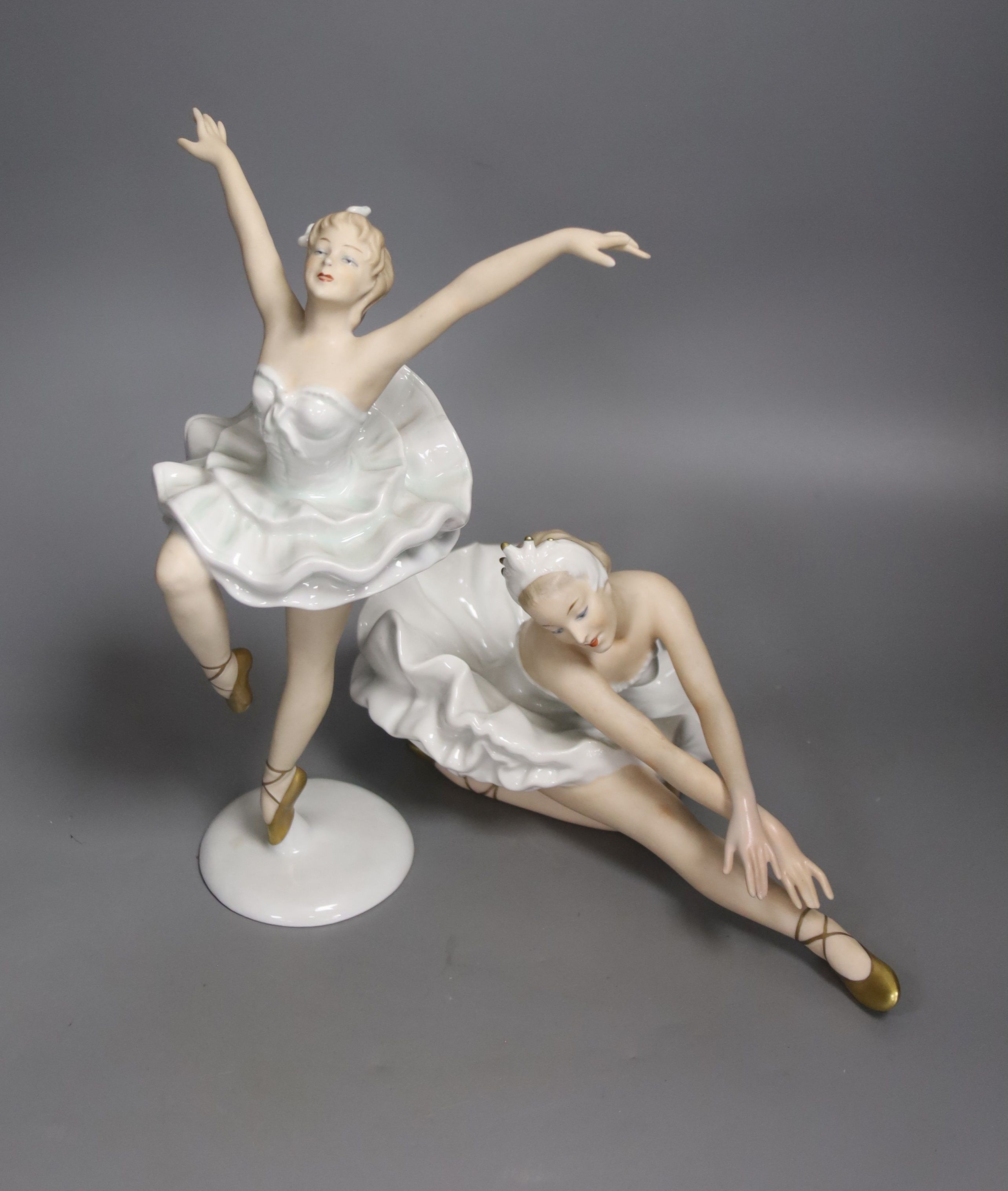 Two Wallendorf porcelain ballerinas, tallest 26cm